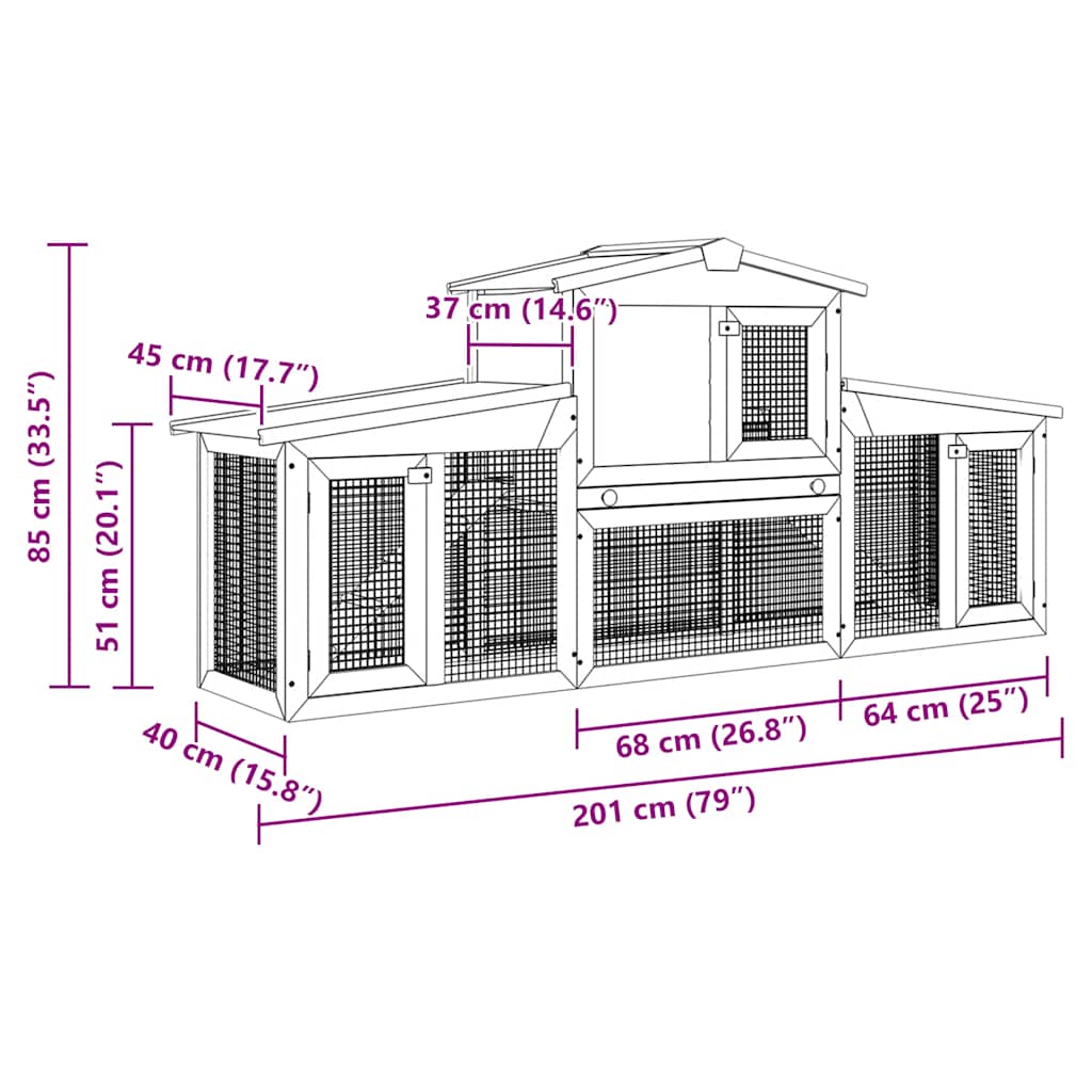 Outdoor Large Rabbit Hutch 201X45X85 Cm Wood