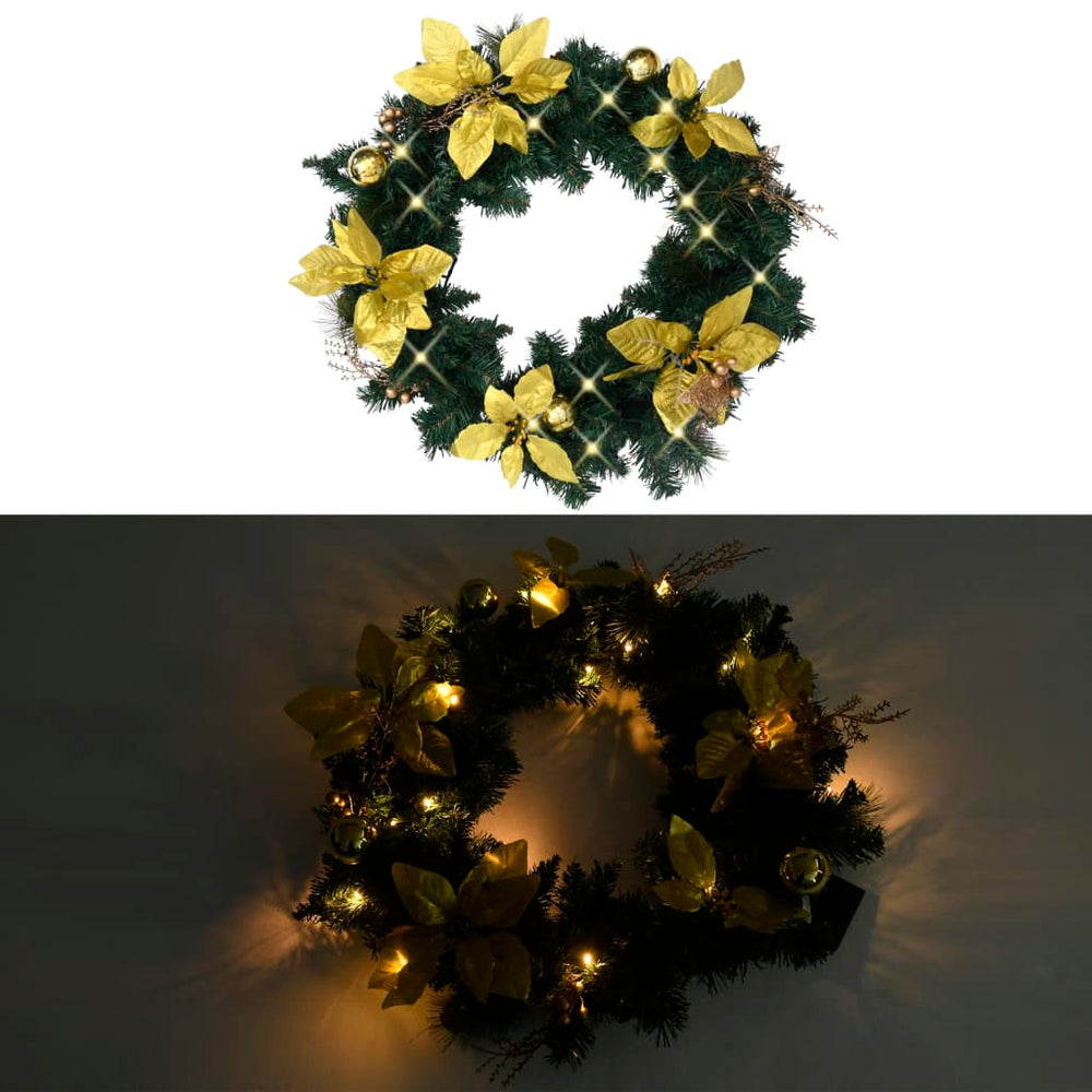 Christmas Wreath With Led Lights Green 60 Cm Pvc