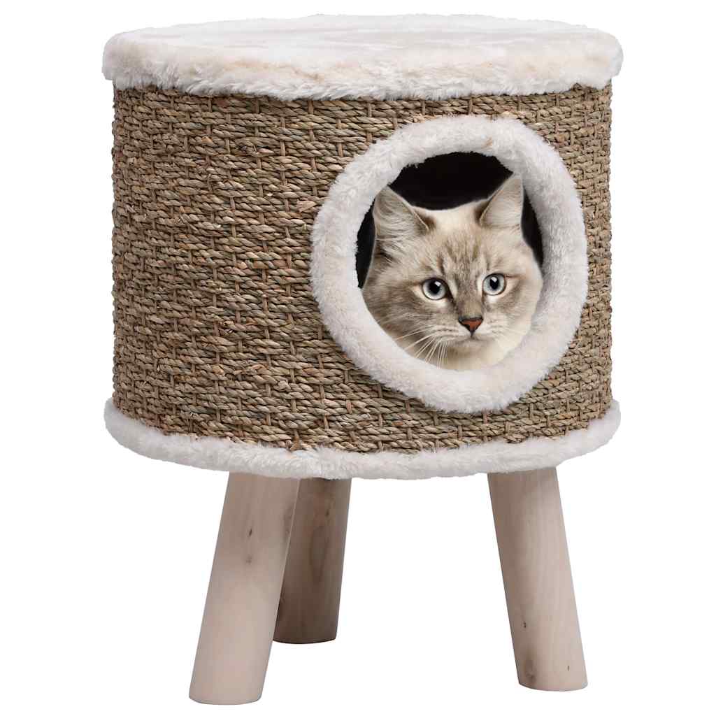 Cat House With Wooden Legs 41 Cm Seagrass