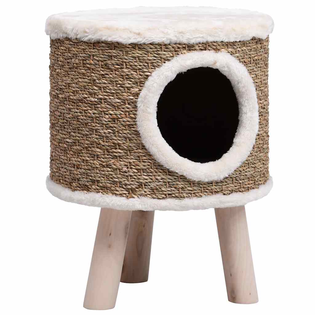 Cat House With Wooden Legs 41 Cm Seagrass