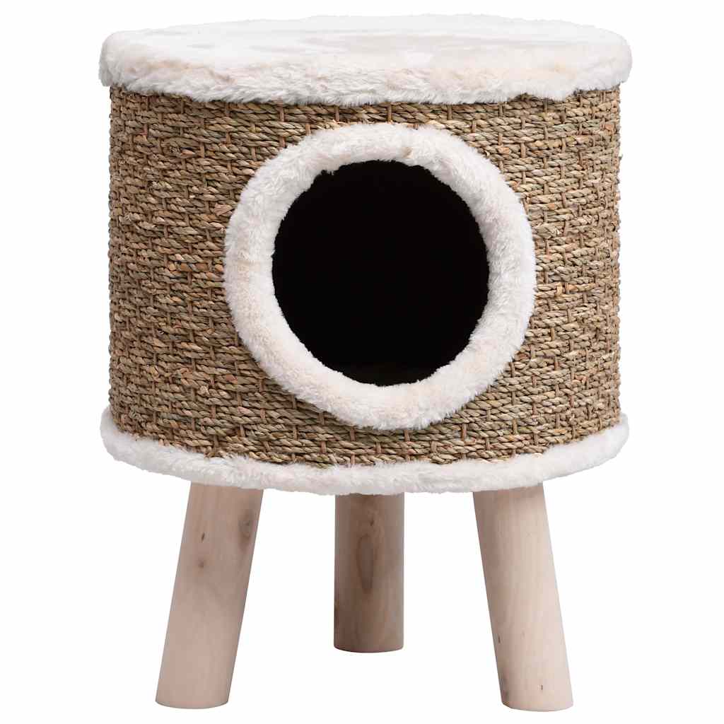 Cat House With Wooden Legs 41 Cm Seagrass