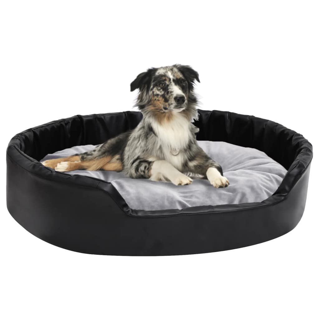 Dog Bed Black And Plush And Faux Leather