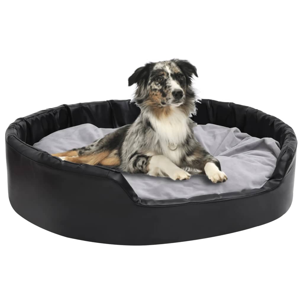 Dog Bed Black And Plush And Faux Leather