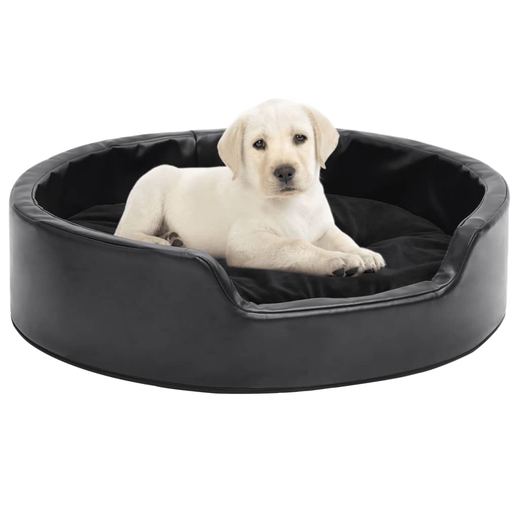 Dog Bed Black And Plush And Faux Leather