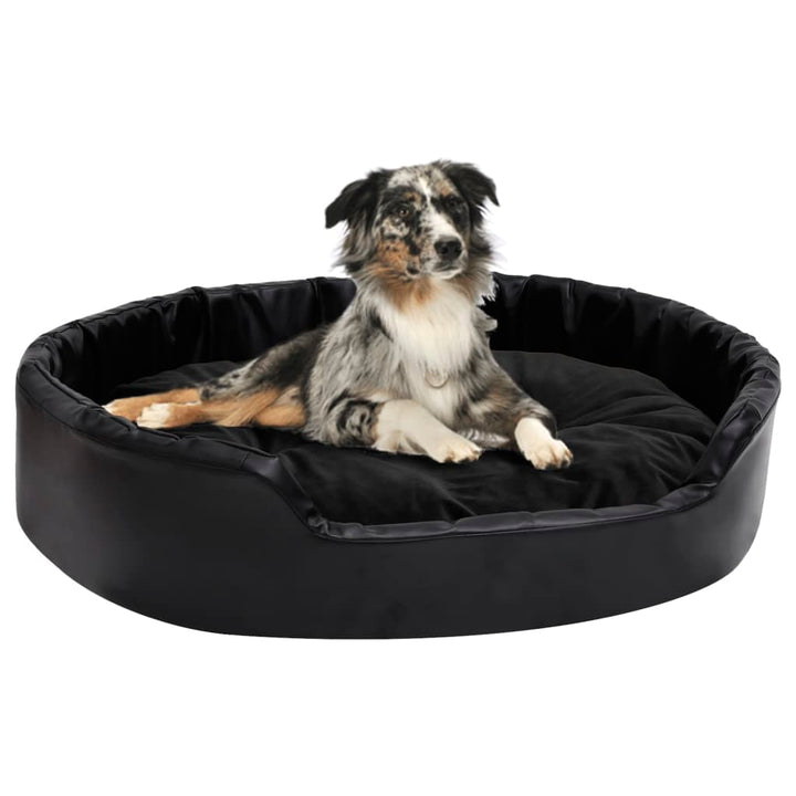 Dog Bed Black And Plush And Faux Leather