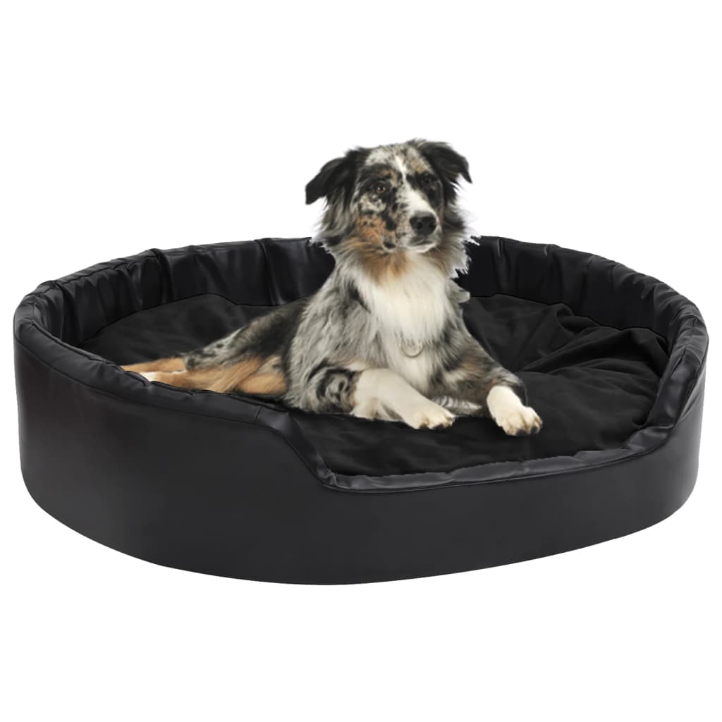 Dog Bed Black And Plush And Faux Leather