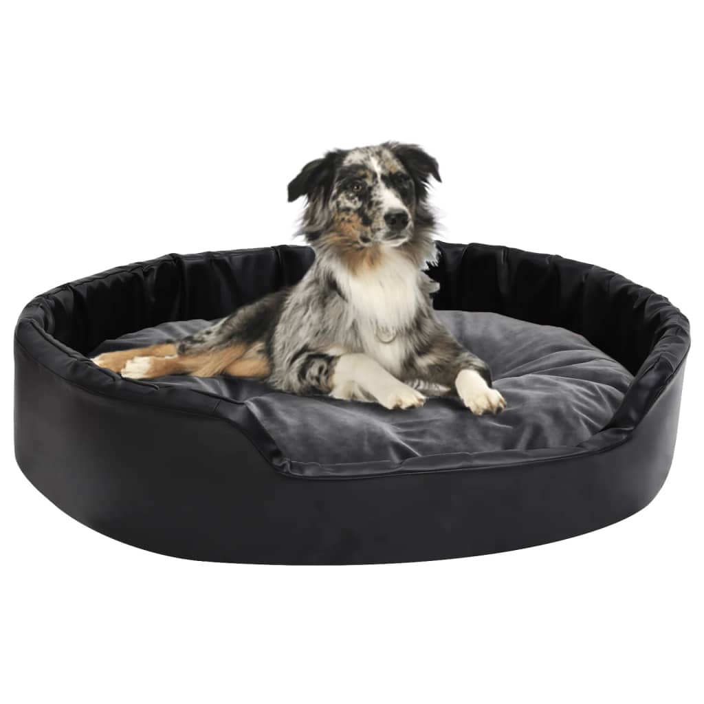 Dog Bed Black And Plush And Faux Leather