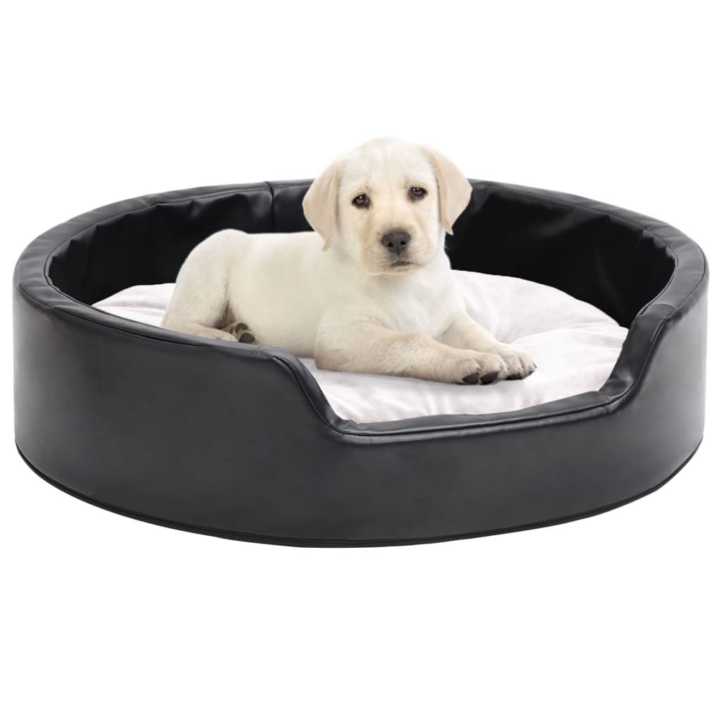 Dog Bed Black And Plush And Faux Leather