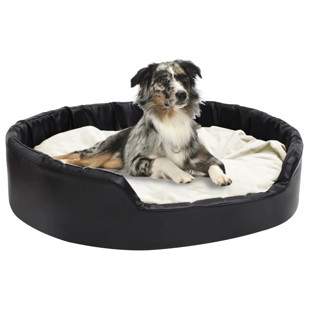 Dog Bed Black And Plush And Faux Leather