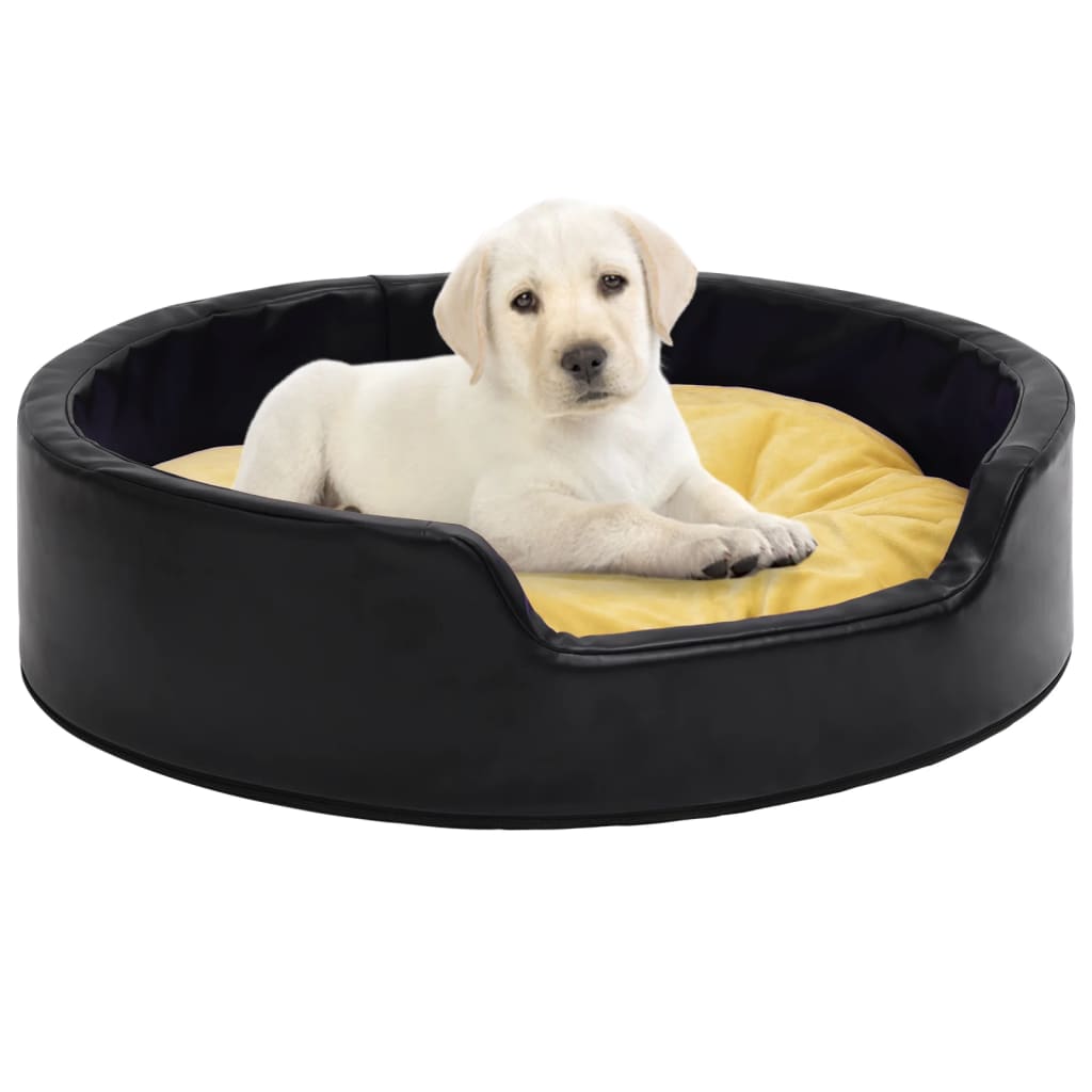 Dog Bed Black And Plush And Faux Leather
