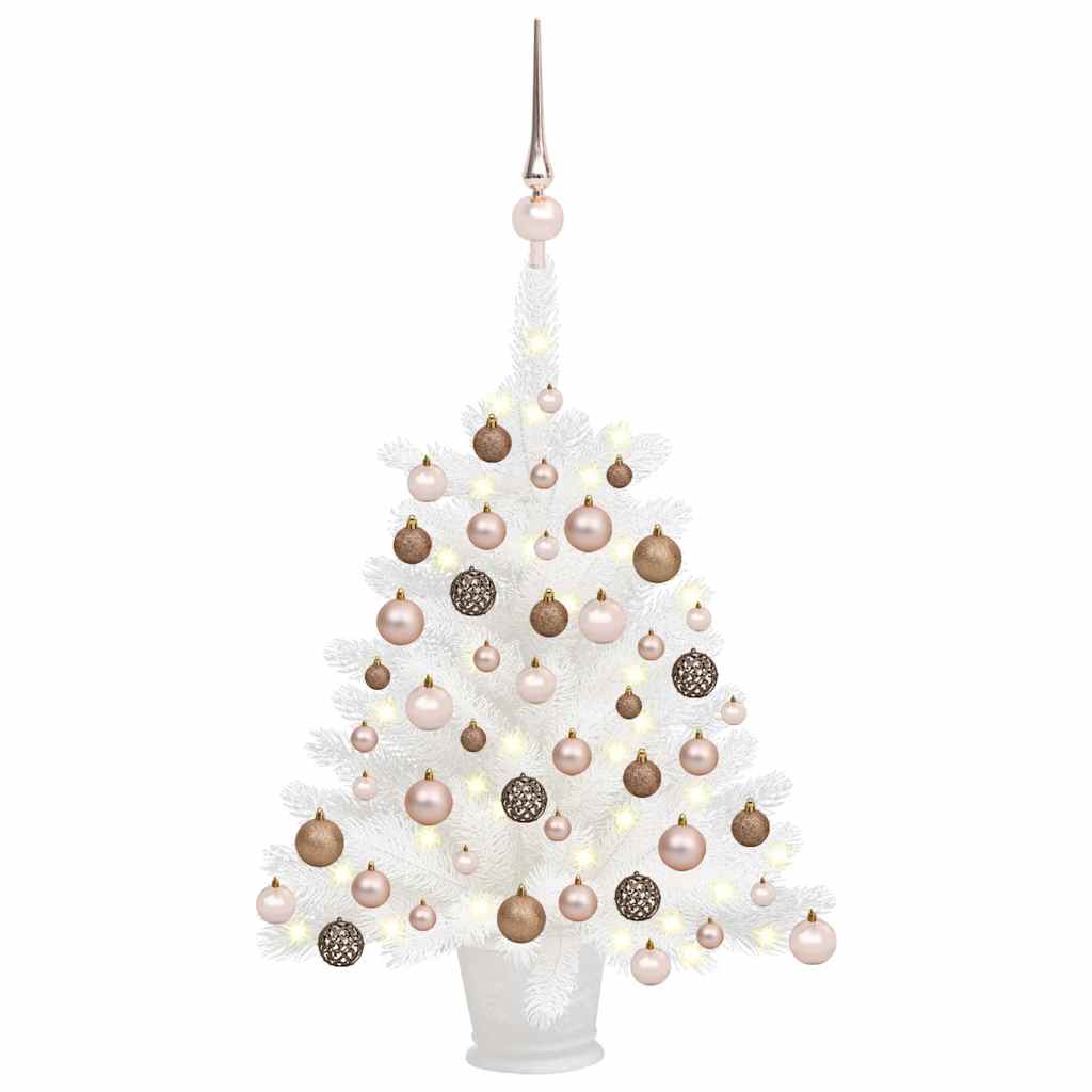 Artificial Pre-Lit Christmas Tree With Ball Set White 65 Cm