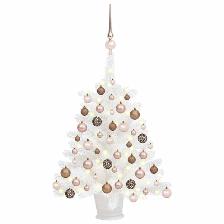 Artificial Pre-Lit Christmas Tree With Ball Set White 65 Cm