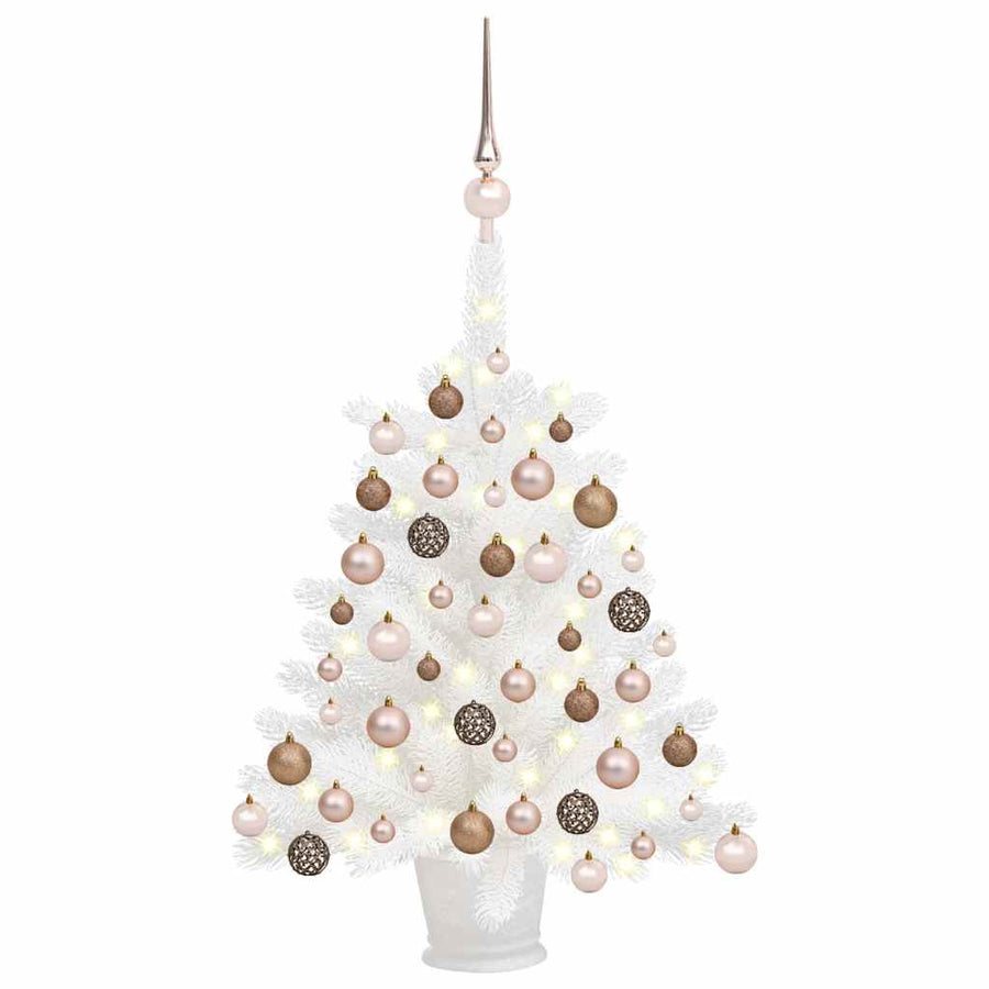 Artificial Pre-Lit Christmas Tree With Ball Set White 65 Cm