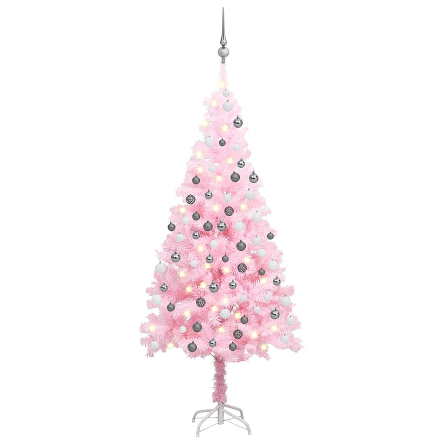 Artificial Pre-Lit Christmas Tree With Ball Set Pink 180 Cm Pvc
