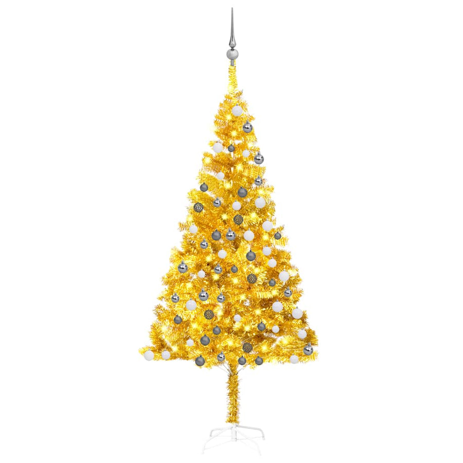 Artificial Pre-Lit Christmas Tree With Ball Set Gold 180 Cm Pet