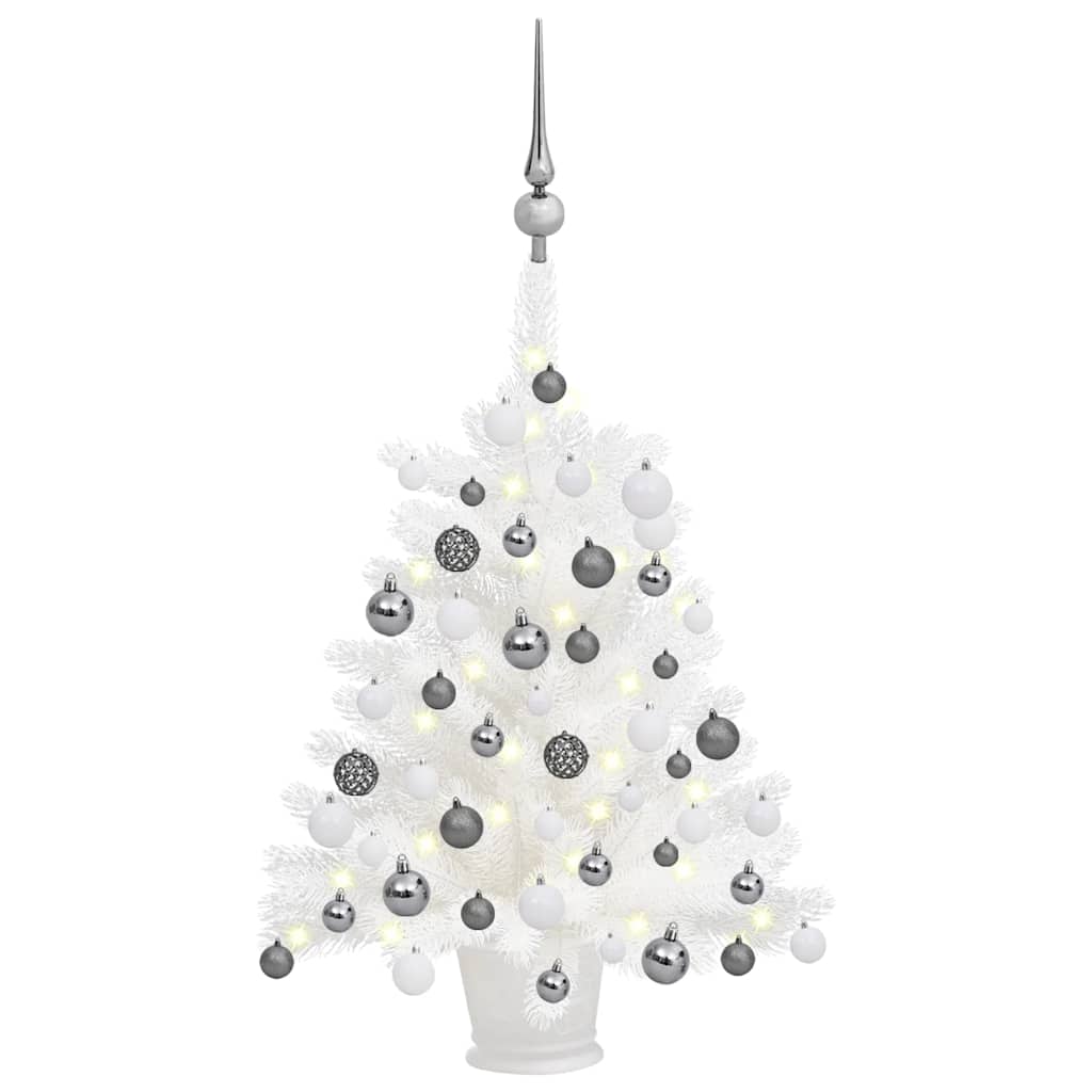 Artificial Pre-Lit Christmas Tree With Ball Set White 65 Cm