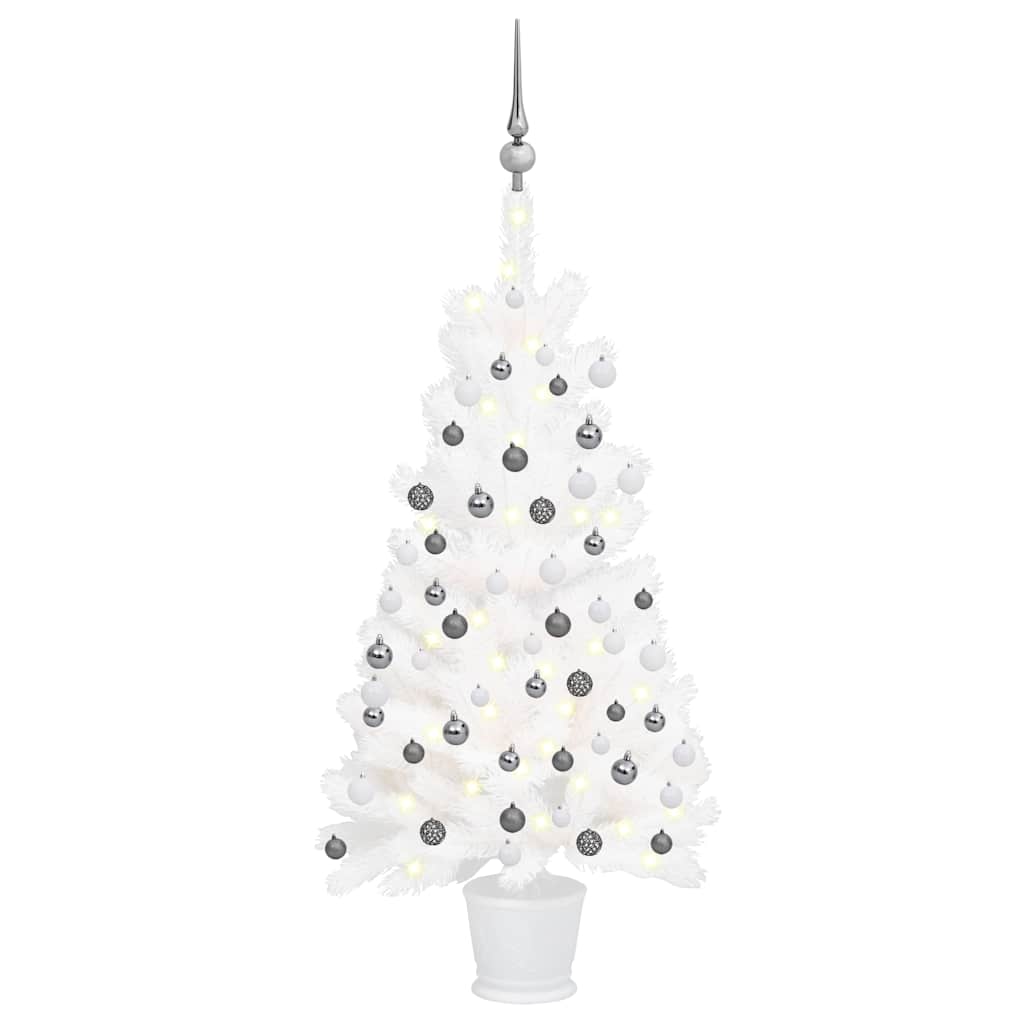 Artificial Pre-Lit Christmas Tree With Ball Set White 65 Cm
