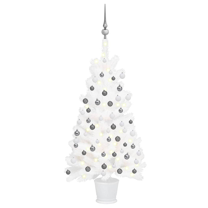 Artificial Pre-Lit Christmas Tree With Ball Set White 65 Cm
