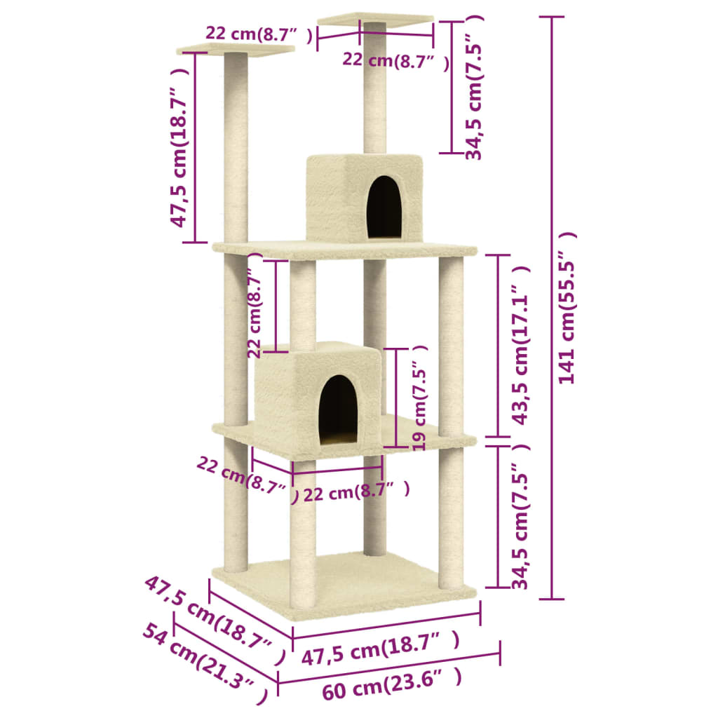 Cat Tree With Sisal Scratching Posts 141 Cm