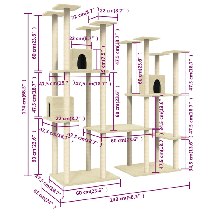 Cat Tree With Sisal Scratching Posts 174 Cm