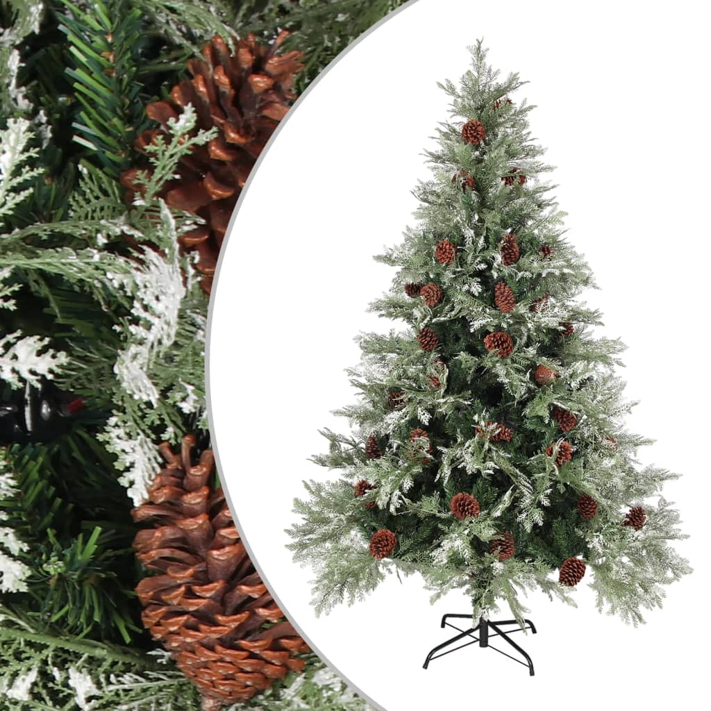 Christmas Tree With Pine Cones Green And White 225 Cm Pvc&Pe