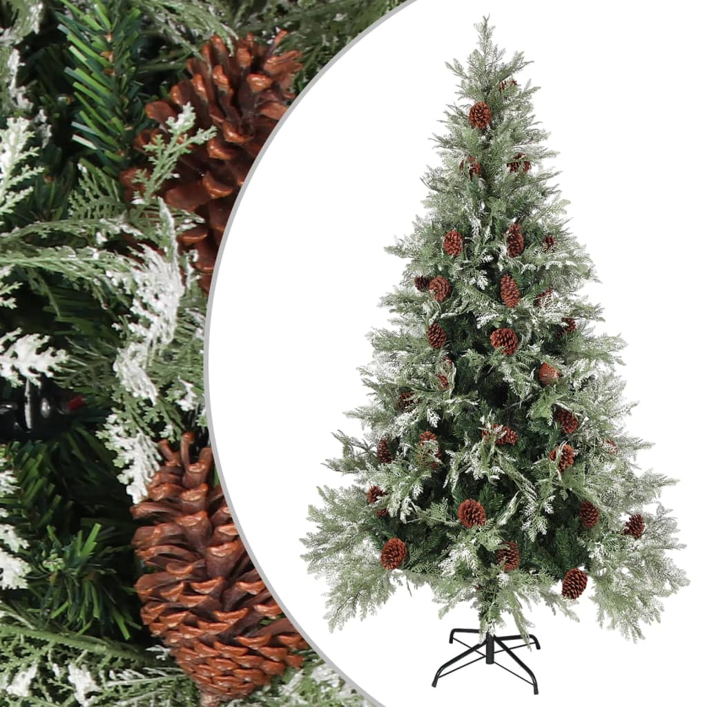 Christmas Tree With Pine Cones Green And White 225 Cm Pvc&Pe