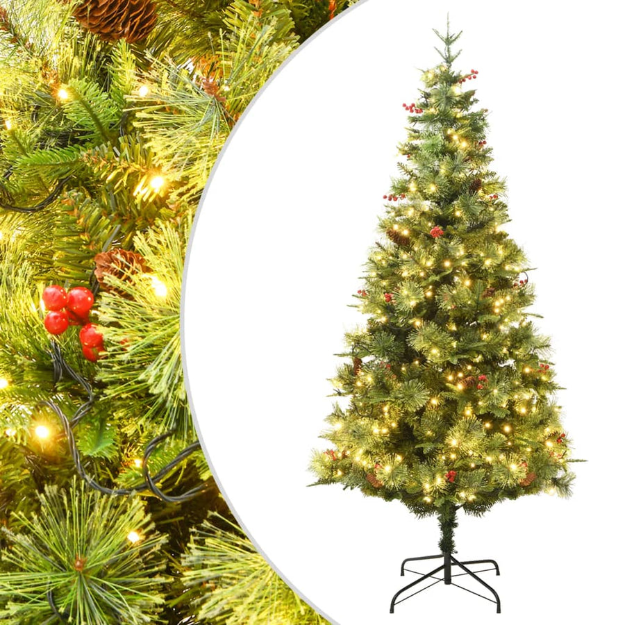 Pre-Lit Christmas Tree With Pine Cones Green 225 Cm Pvc&Pe