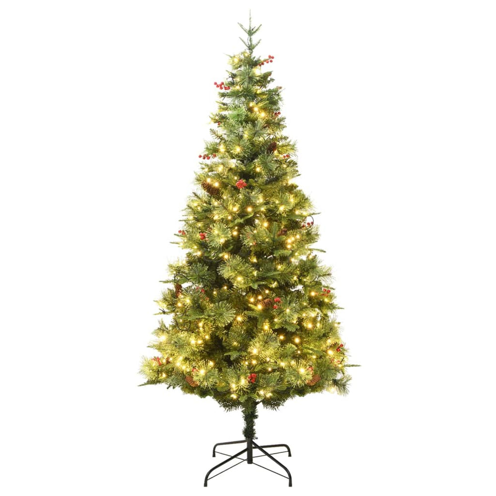 Pre-Lit Christmas Tree With Pine Cones Green 225 Cm Pvc&Pe