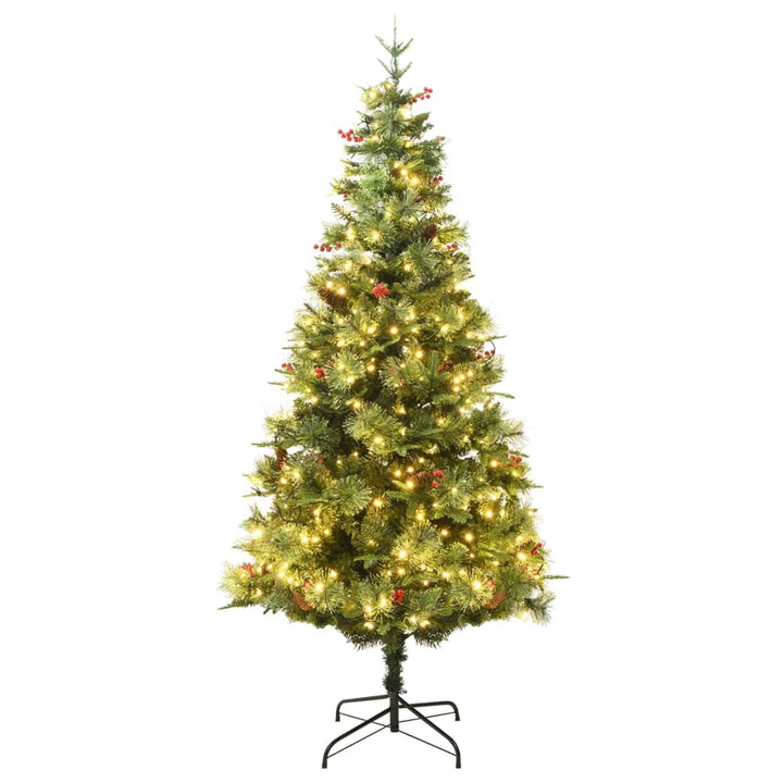 Pre-Lit Christmas Tree With Pine Cones Green 225 Cm Pvc&Pe