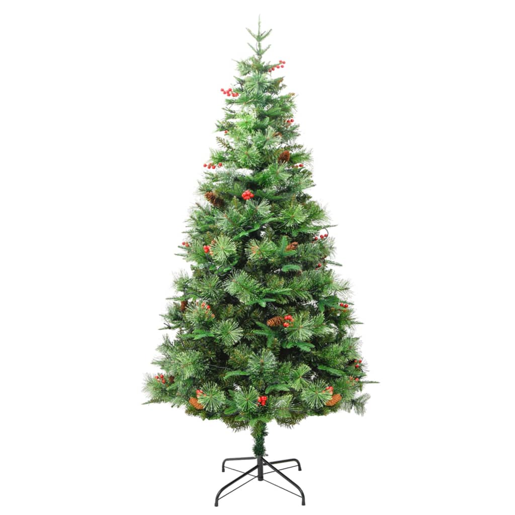 Pre-Lit Christmas Tree With Pine Cones Green 225 Cm Pvc&Pe