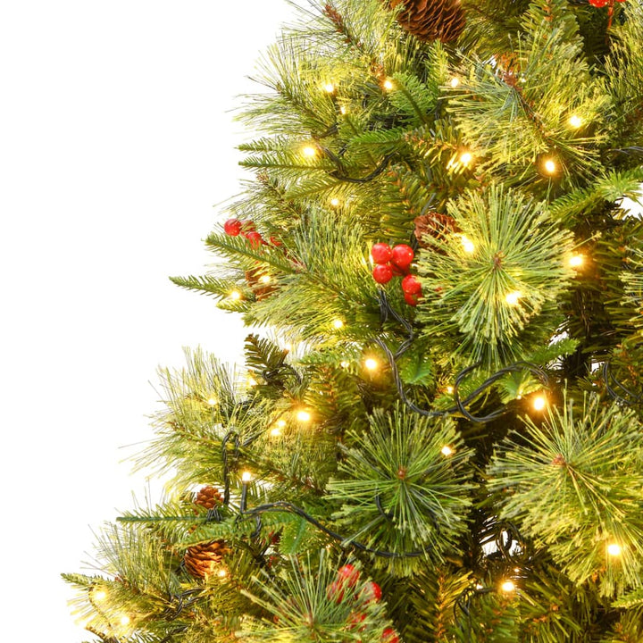 Pre-Lit Christmas Tree With Pine Cones Green 225 Cm Pvc&Pe