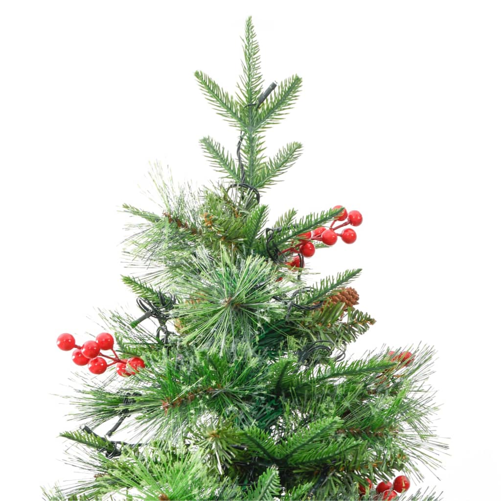 Pre-Lit Christmas Tree With Pine Cones Green 225 Cm Pvc&Pe