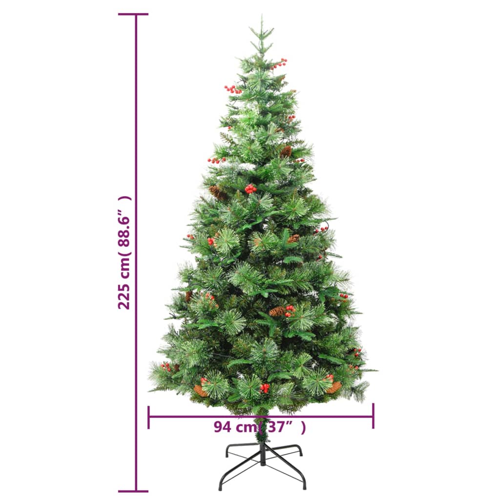 Pre-Lit Christmas Tree With Pine Cones Green 225 Cm Pvc&Pe