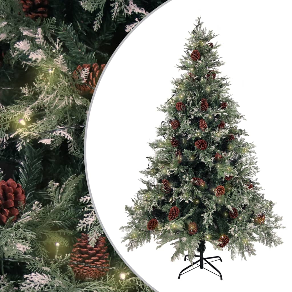 Pre-Lit Christmas Tree With Pine Cones Green&White 150 Cm Pvc&Pe