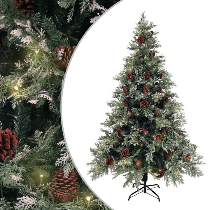 Pre-Lit Christmas Tree With Pine Cones Green&White 150 Cm Pvc&Pe