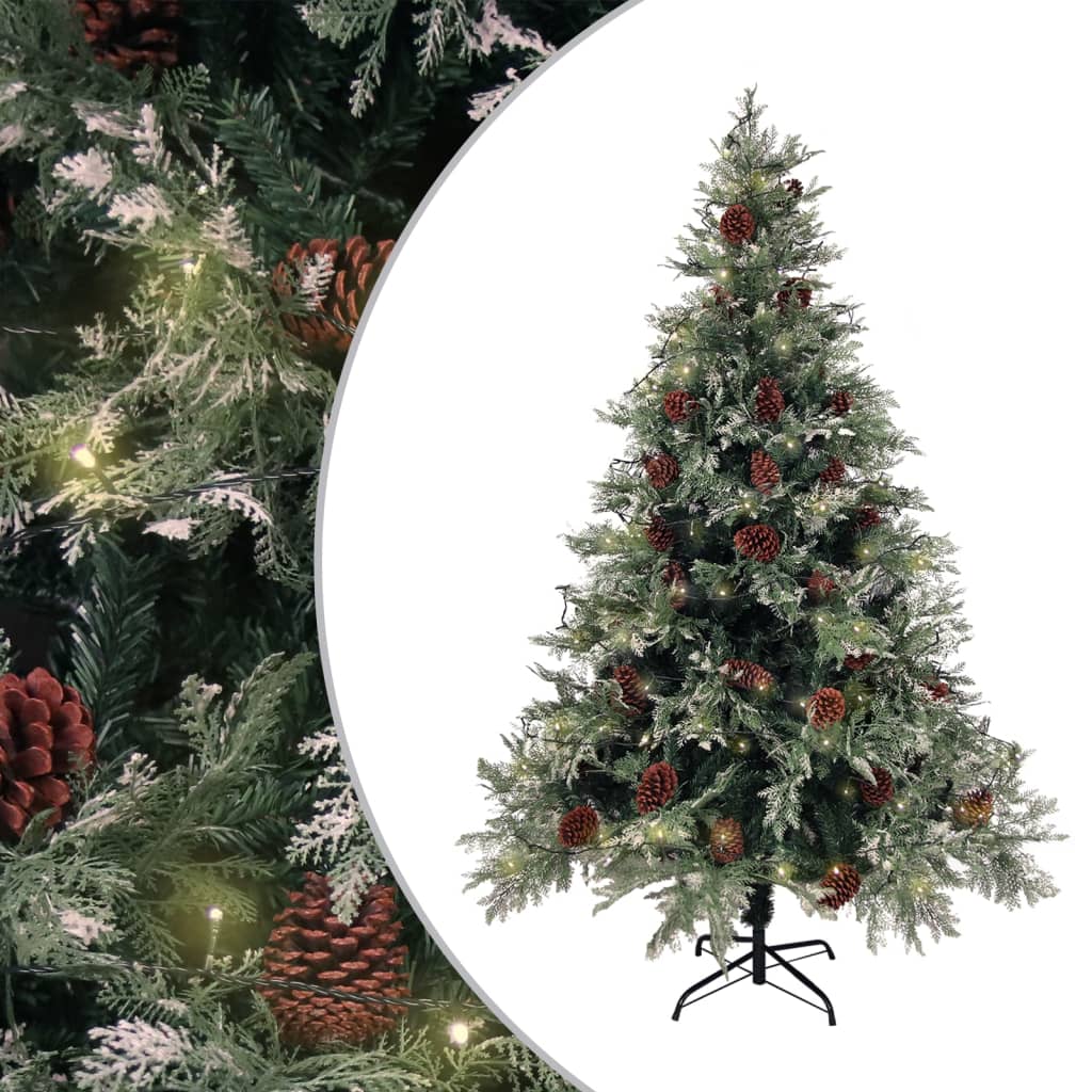 Pre-Lit Christmas Tree With Pine Cones Green&White 150 Cm Pvc&Pe