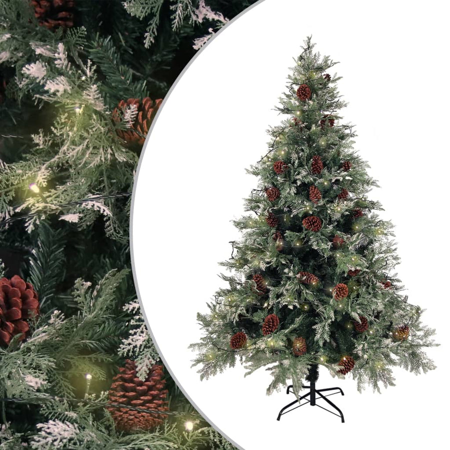 Pre-Lit Christmas Tree With Pine Cones Green&White 150 Cm Pvc&Pe