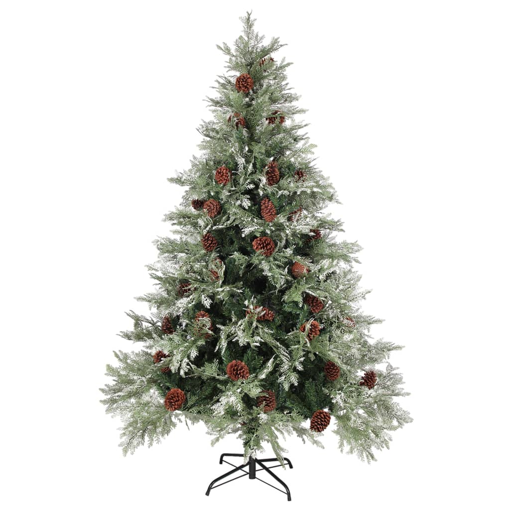 Pre-Lit Christmas Tree With Pine Cones Green&White 150 Cm Pvc&Pe