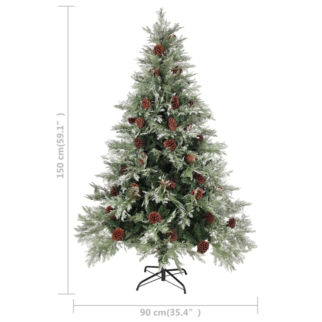 Pre-Lit Christmas Tree With Pine Cones Green&White 150 Cm Pvc&Pe