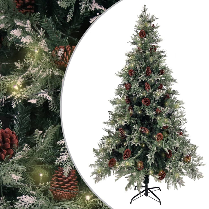 Pre-Lit Christmas Tree With Pine Cones Green&White 150 Cm Pvc&Pe