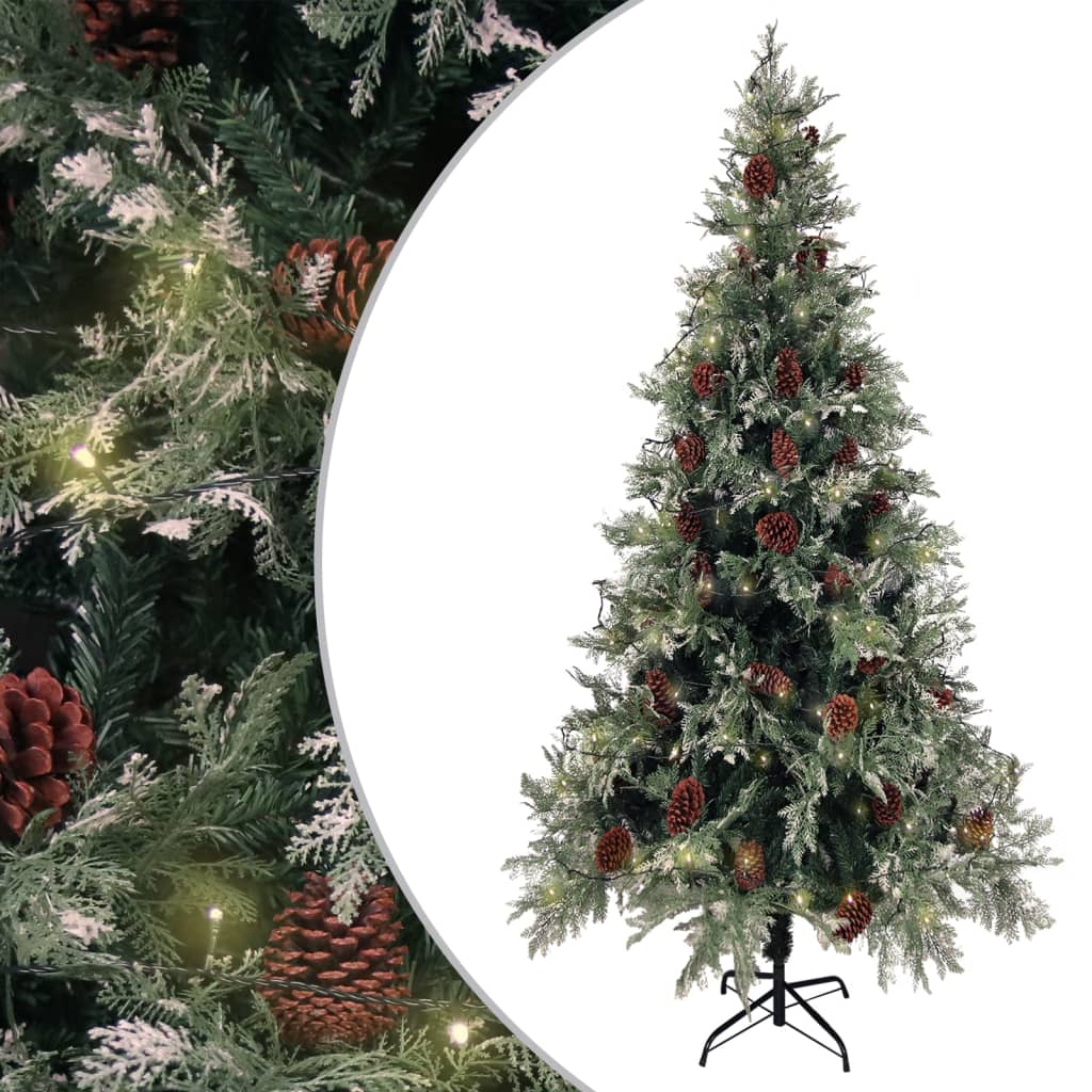 Pre-Lit Christmas Tree With Pine Cones Green&White 150 Cm Pvc&Pe
