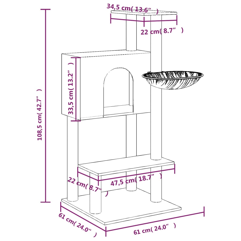 Cat Tree With Sisal Scratching Posts 108.5 Cm