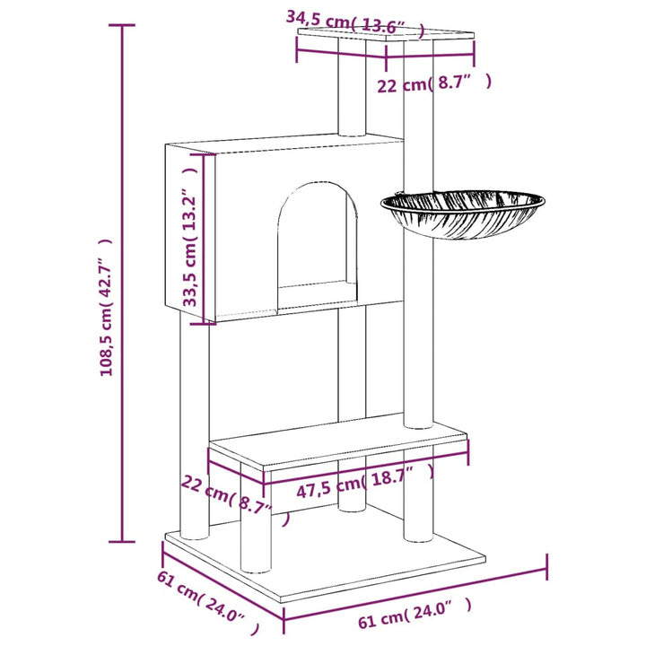 Cat Tree With Sisal Scratching Posts 108.5 Cm