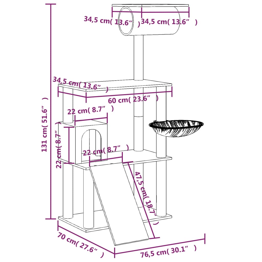 Cat Tree With Sisal Scratching Posts 131 Cm