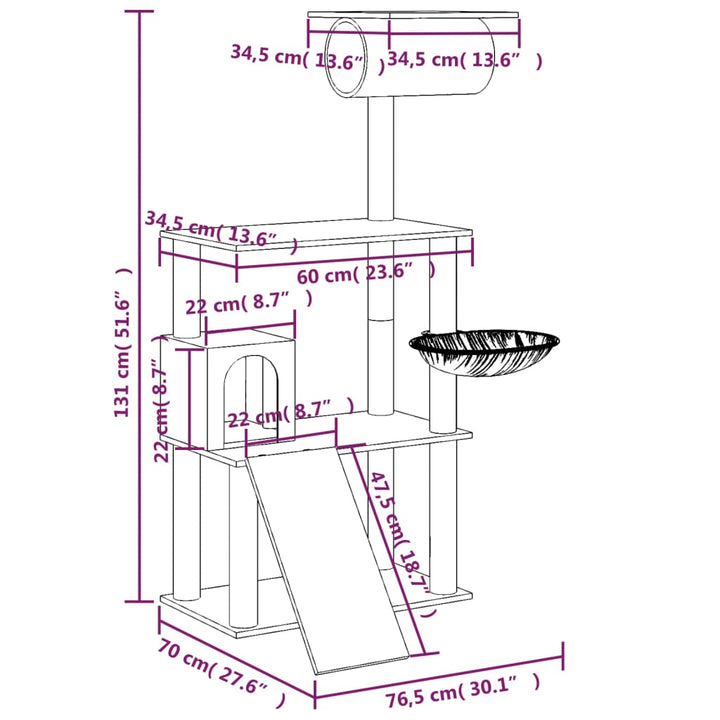Cat Tree With Sisal Scratching Posts 131 Cm