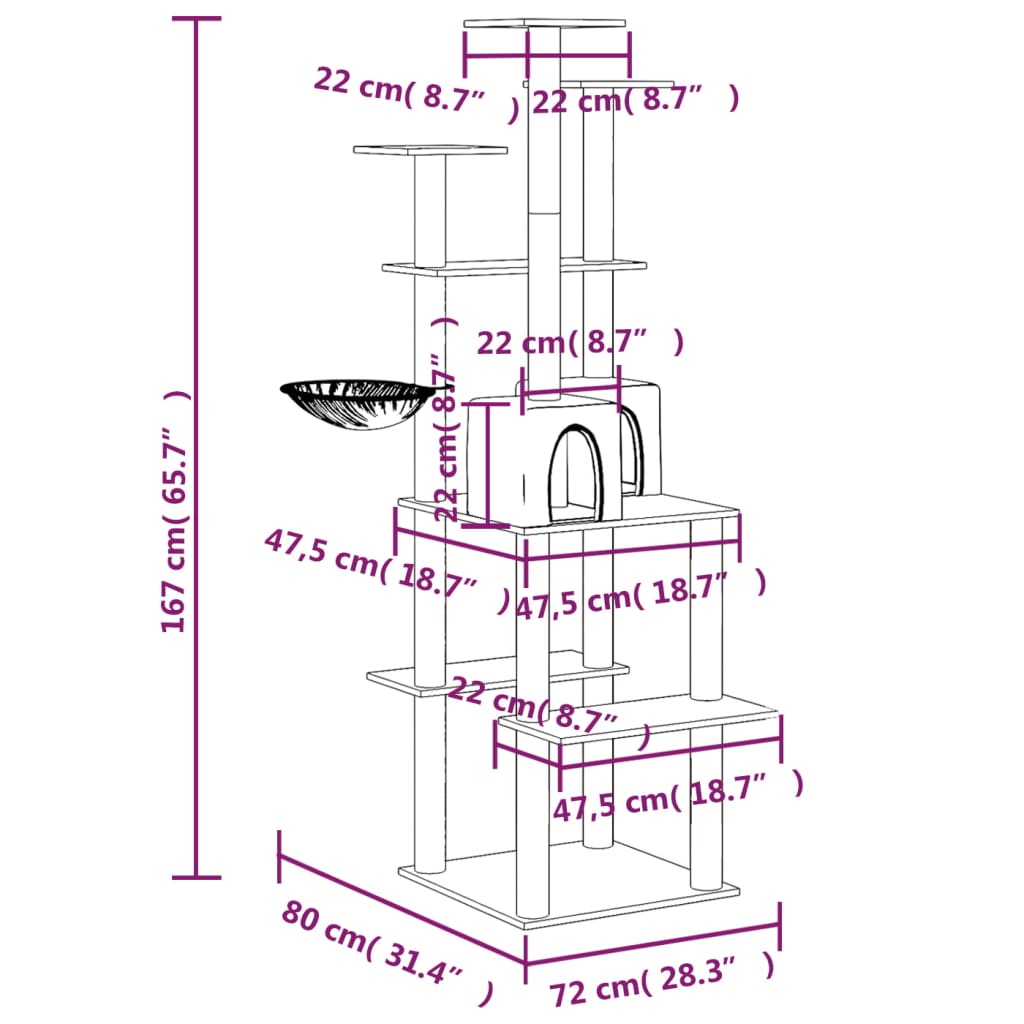 Cat Tree With Sisal Scratching Posts 167 Cm