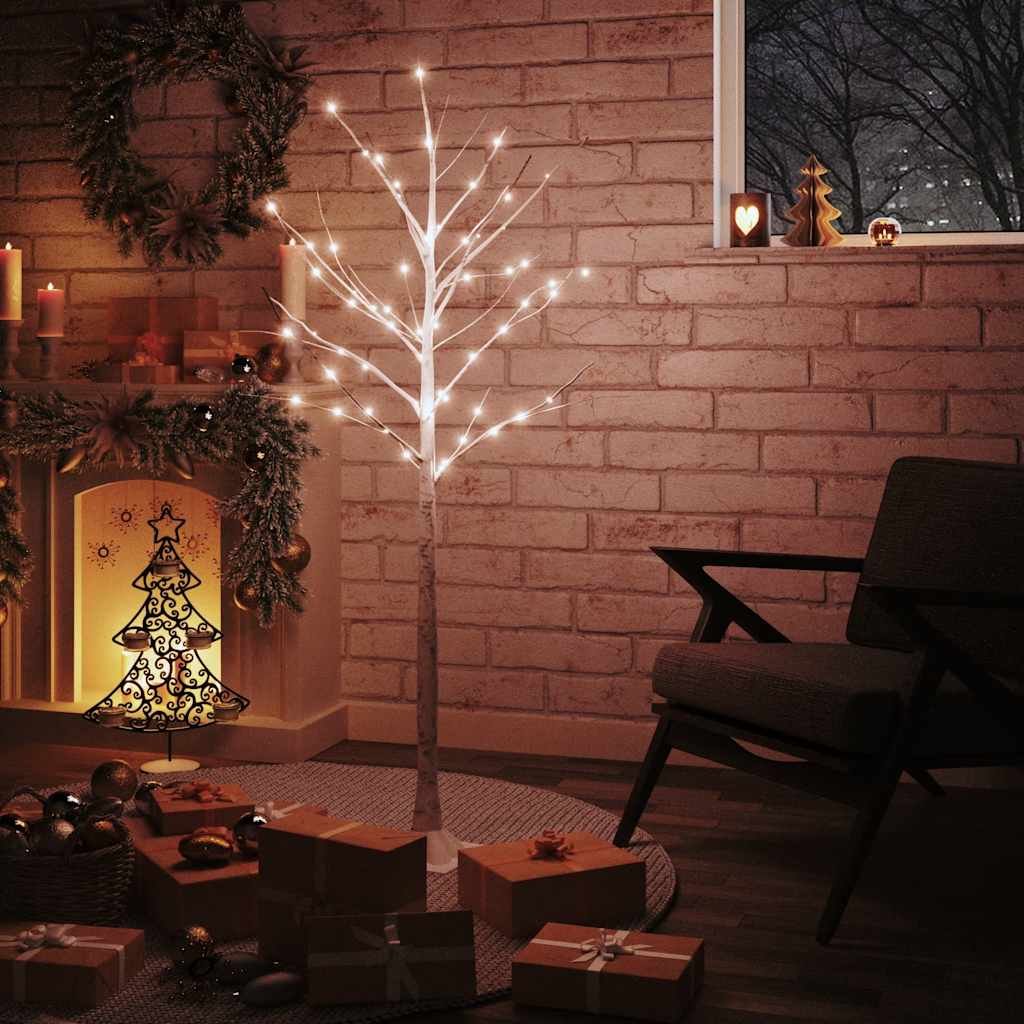 Led White Birch Tree Warm White 48 Leds