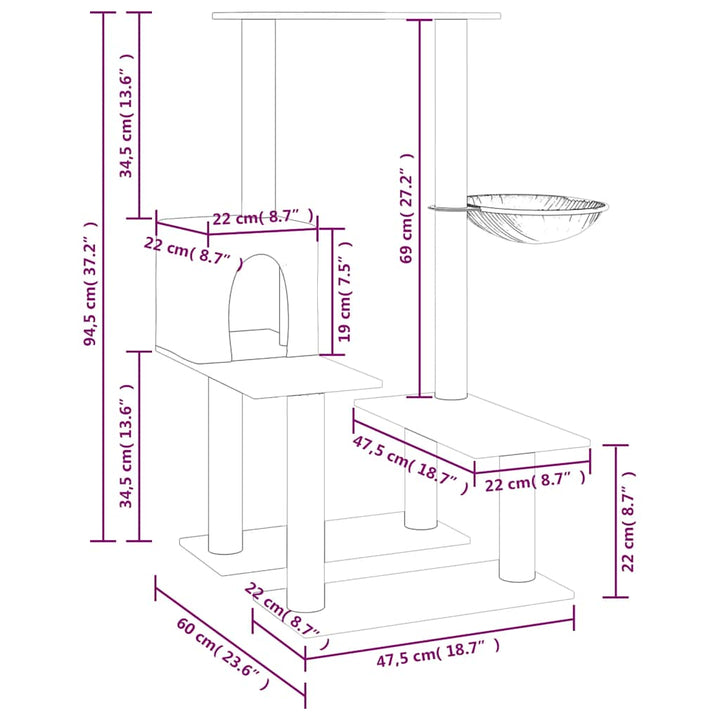 Cat Tree With Sisal Scratching Posts 94.5 Cm