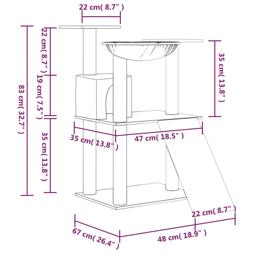 Cat Tree With Sisal Scratching Posts 83 Cm