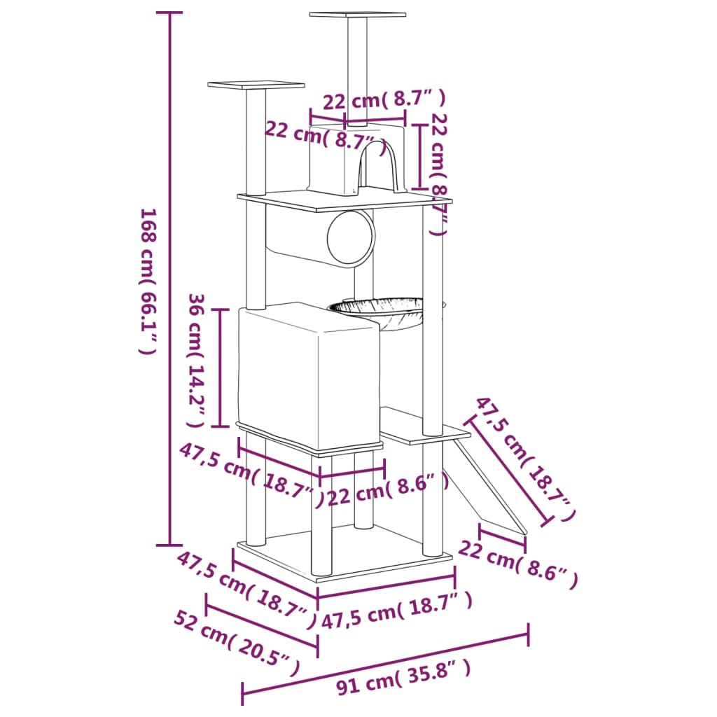 Cat Tree With Sisal Scratching Posts 168 Cm